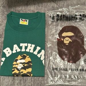 Men’s BAPE shirt, sz L green and camo. Brand new